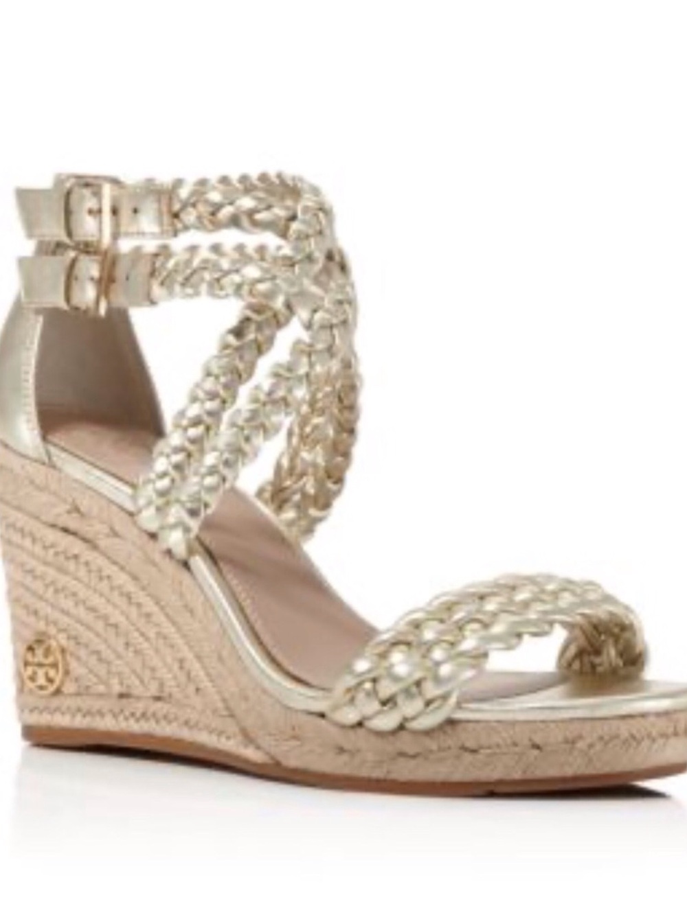 Tory Burch Gold Braided Espadrille Wedge Sandal Size 7